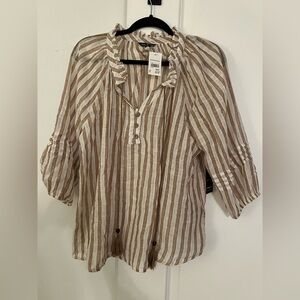 Cato Tan and White Striped Blouse